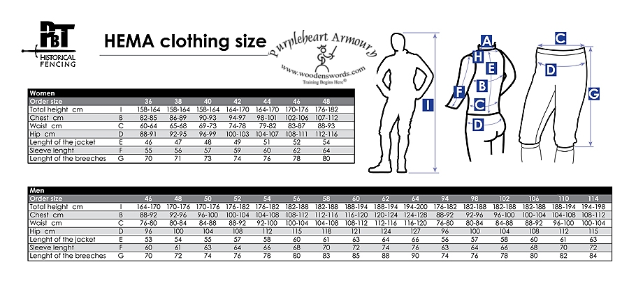 Fencing Jacket Size Chart